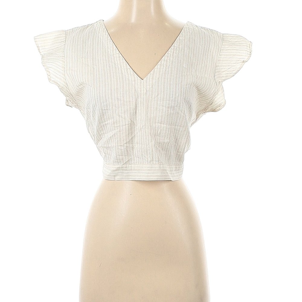 LOFT Beach Short Sleeve Blouse, White Linen and Cotton Size S